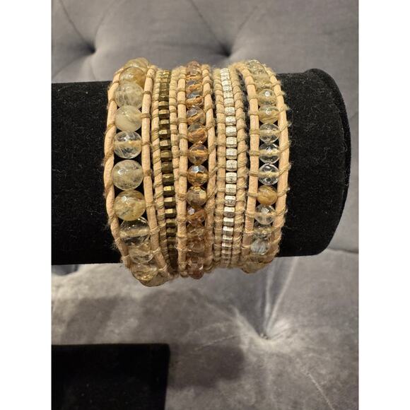 J2. MSRP $68  | Lizou Hope Beaded Wrap Bracelet 34–36” Cream Leather | QUICKSHIP - Picture 8 of 9